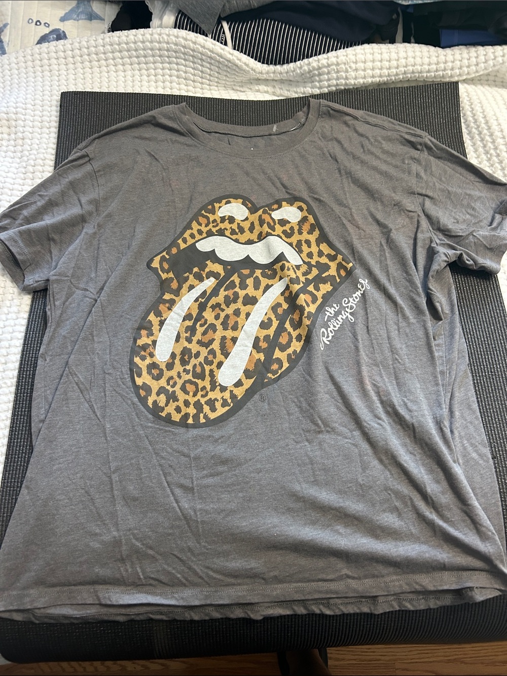 the Rolling Stones Charcoal Tee with Leopard Tongue Graphic